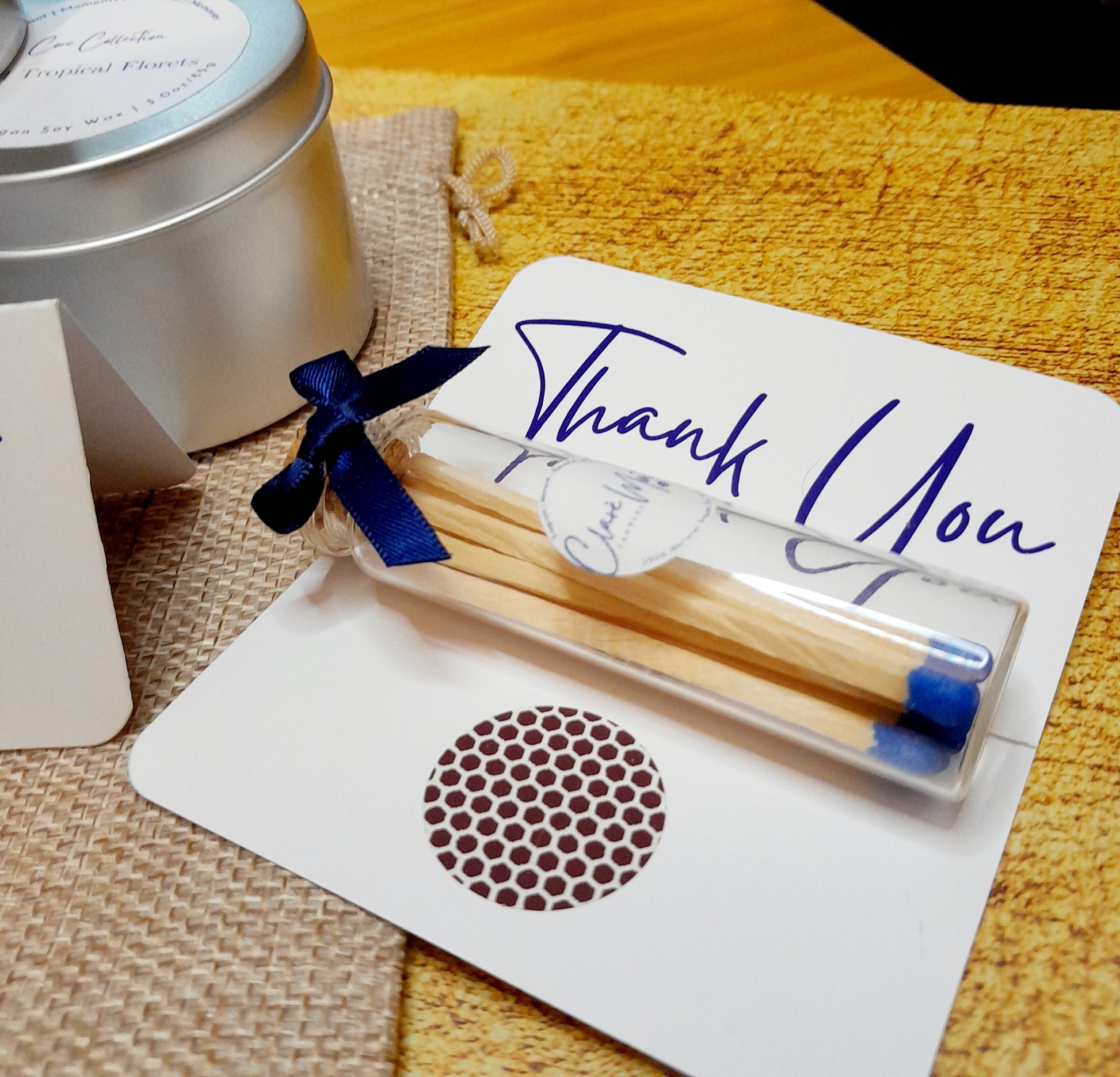 Thank you card and blue matches 