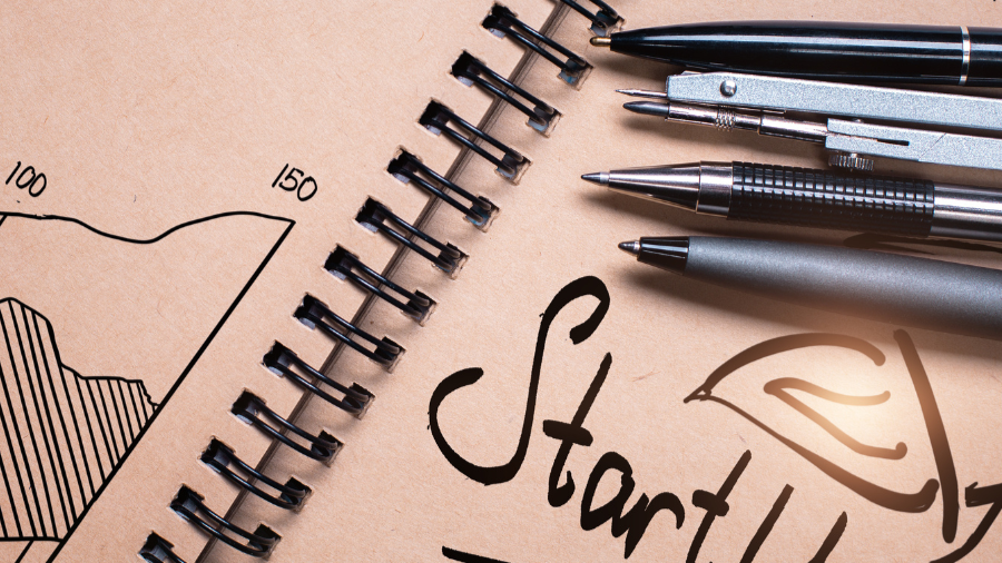 Business start-up booklet with pens
